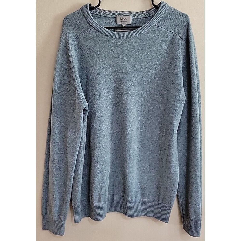 M&S Collection mens long sleeve sweater Extra‎ Fine Lambswool Size XL blue